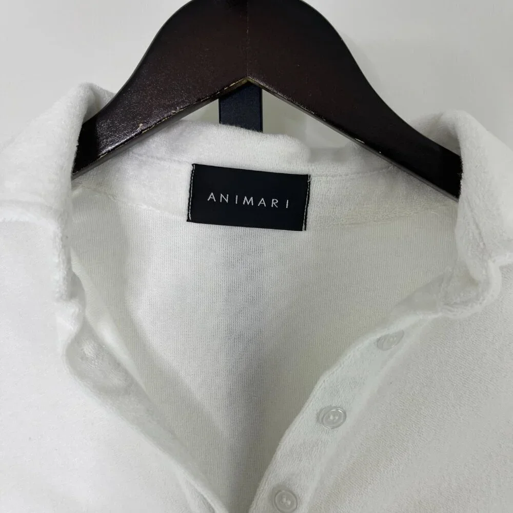 Animari Women's White Solid Ruched Plunge Front Collared Top Blouse Shirt Size S - Picture 3 of 7